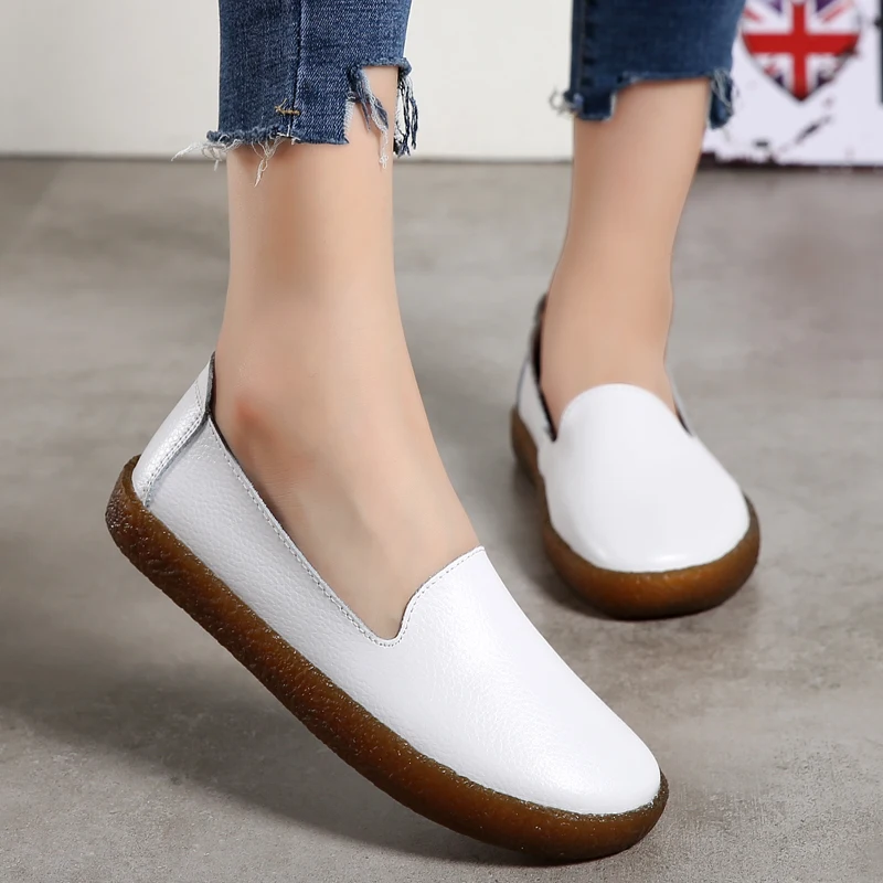 Autumn Flats Women Shoes Loafers Genuine Leather Women Flats Slip On Women's Loafers Female Moccasins Shoes Plus Size 35-43