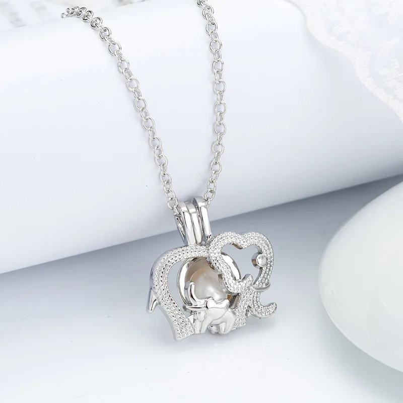 

Pearl necklac Elephant Pearl Cage Jewelry Findings Cage Locket Pendant Essential Oil Diffuser Locket For Oyster Pearl Women Men