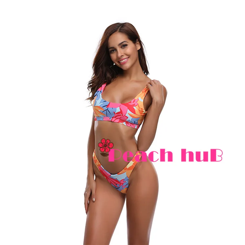 Whole Swimsuit Bikini Push Up Bather Female Woman Bathing Suit Girls Bathers SexyBikini Set Floral Swimsuit Biquini Pink (4)