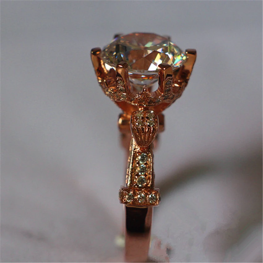 Удивительный Большой Камень! 5 CT имитированный алмаз обручение кольцо розовое золото крышка Твердые стерлингового серебра заявление подарок на год