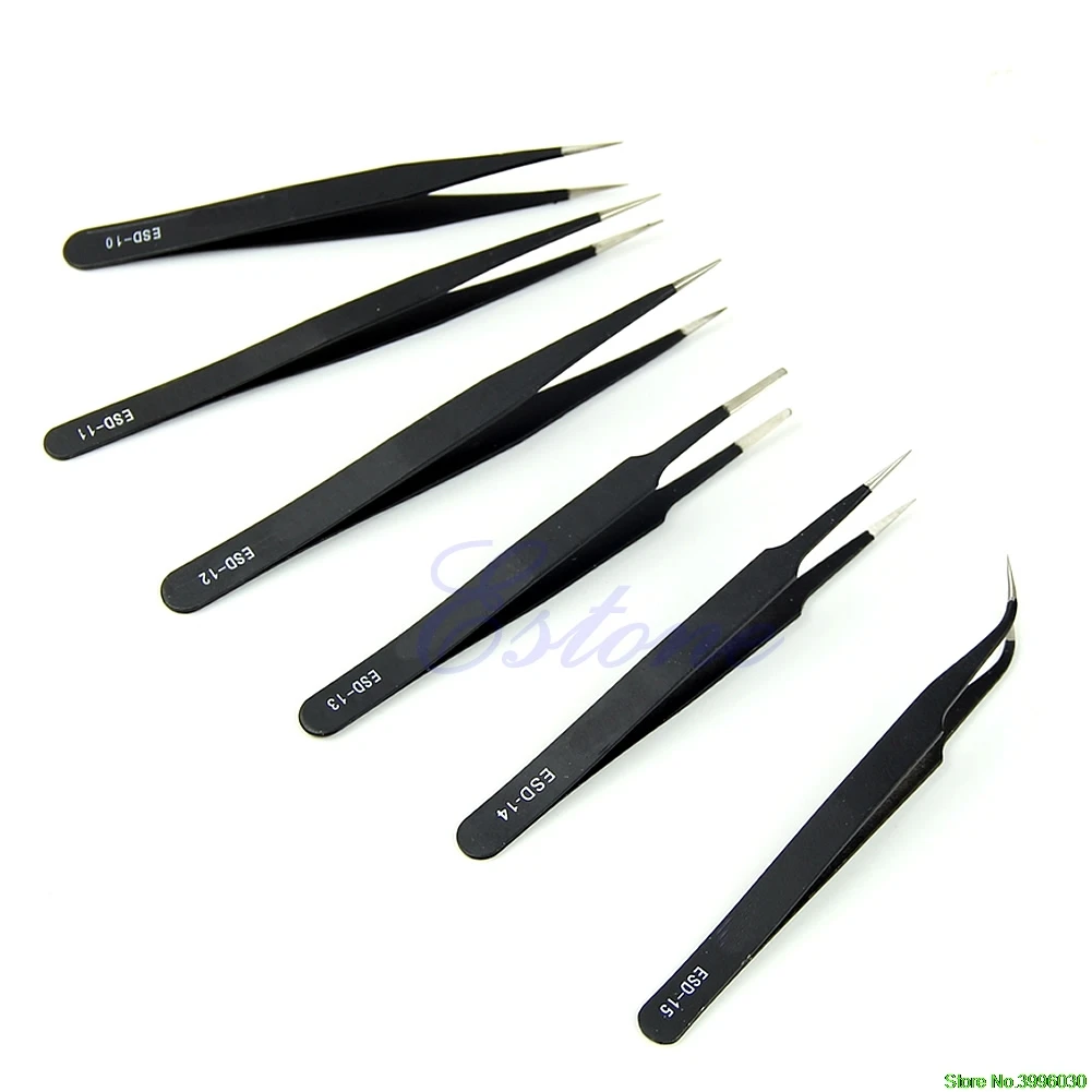 

6Pcs Resists Corrosion Safe Anti-static Tweezers Maintenance Tools ESD10-15 New