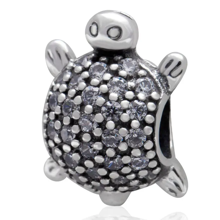 Best 925 Sterling Silver Sea Turtle Charm Beads Fit diy Bracelets Original Animal Clear CZ pave Bead DIY Jewelry |