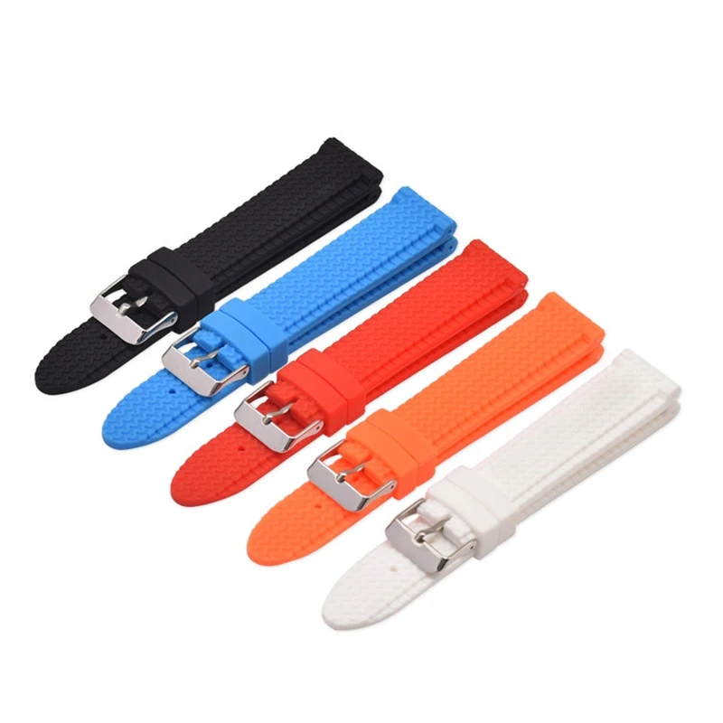 

18 20 22mm Silicone Watch Band Exchange Rubber Band Replacement Soft Strap Belt Loop With Silver Pin Buckle