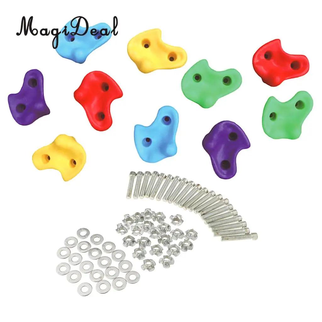 10 X Mixed Color Assorted Climbing Rock Wall Hand Stones Footholds Climbing Holds w/Fixings Hardware Set - Large Size