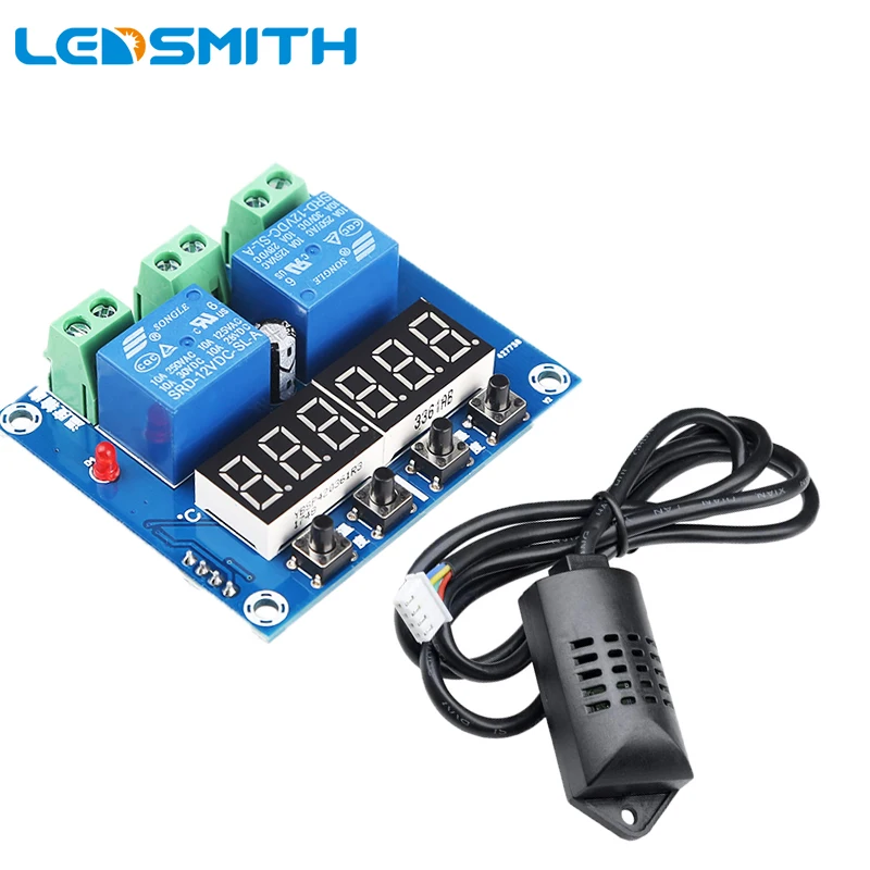 

DC 12V Temperature and Humidity Controller XH-M452 Digital Thermostat Thermometer Hygrometer Controller Module Dual Relay Output