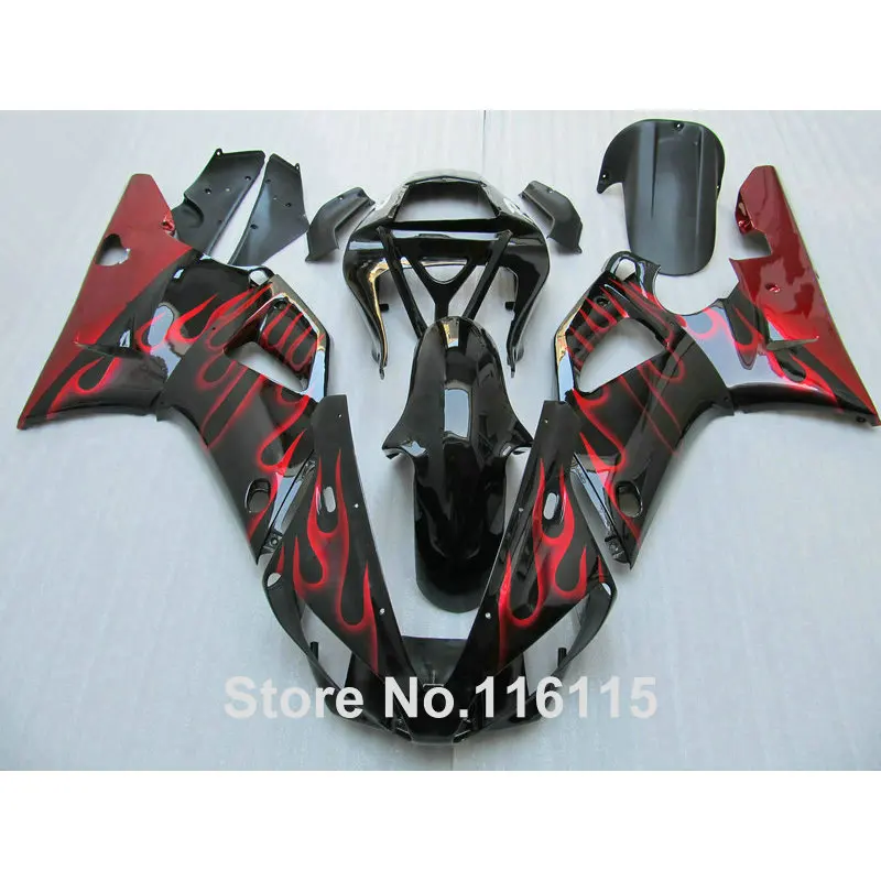 

Top quality fairings set for YAMAHA YZF R1 2000 2001 red flames in black custom fairing kit R1 00 01 Injection molding 319