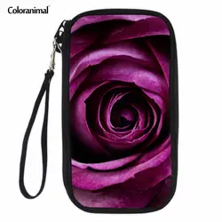 Coloranimal 2018 модные дизайнерские Для женщин Hangbag Crossbody сумка для подростков девочек Пурпурная роза печати ID паспорт Держите кредитной карты