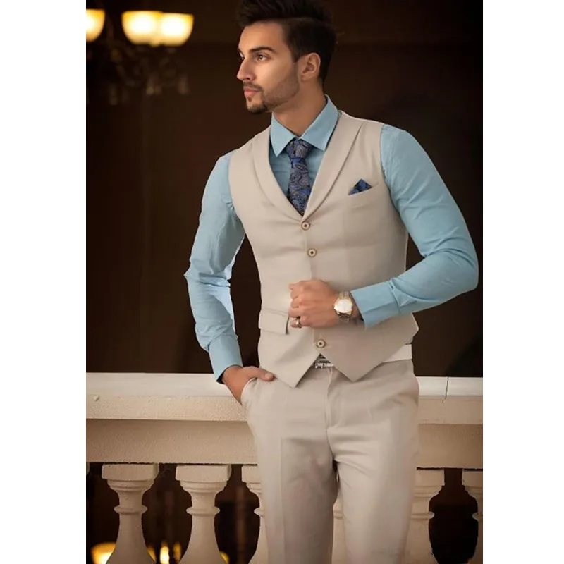 Classic Mens Vest Suit Vests With Collar Groom Wedding Waistcoat Beige Costume Homme Tuxedo