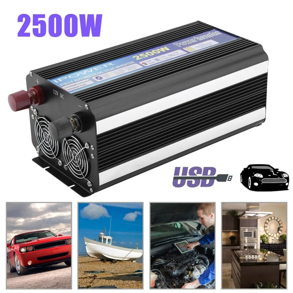 

DC 12V To AC 230V 2500W Voltage Transformer Aluminum Alloy Car Power Inverter Modified Sine Wave Converter EU Plug