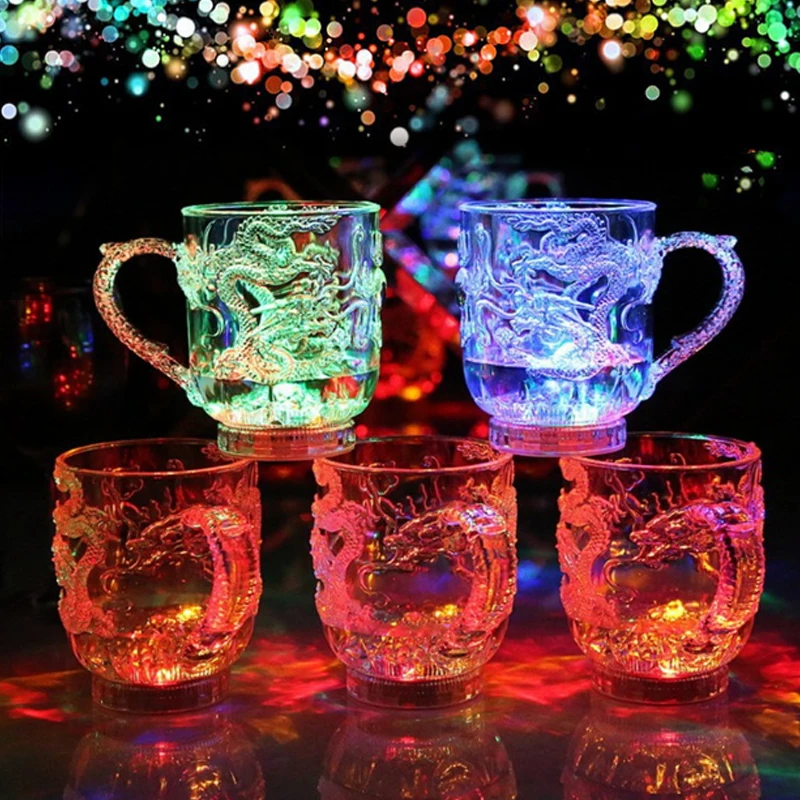 6 шт. пивной стеклянный дракон узор коктейльное стекло светодиодный Индуктивный Радужный мигающий светильник для вечеринок кружка для виски бокал для вина стеклянные чашки