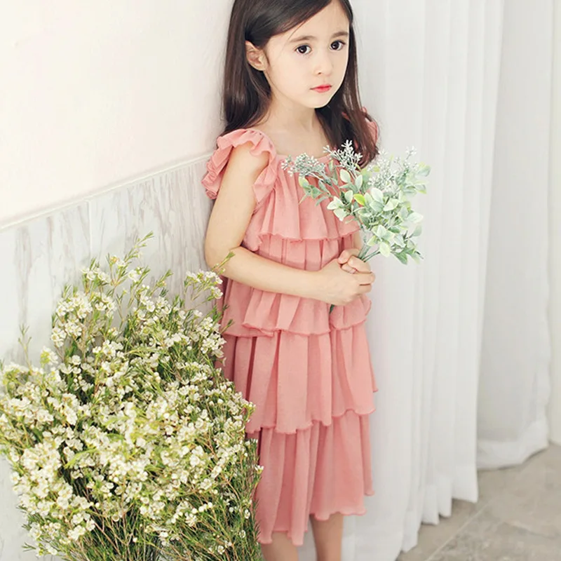 

3-10T Brand Children Girls Clothes 2017New Summer Cotton Maiden Princess Tiered Dress Kids Birthday Evening Wedding Dress JN1137