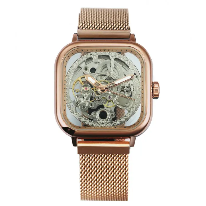 ROSE GOLD FORSINING лучший бренд класса люкс унисекс часы Мужские АВТО механические полые циферблат магнит Ремешок Модные королевские наручные часы хип хоп Мужские часы - Цвет: ROSE GOLD