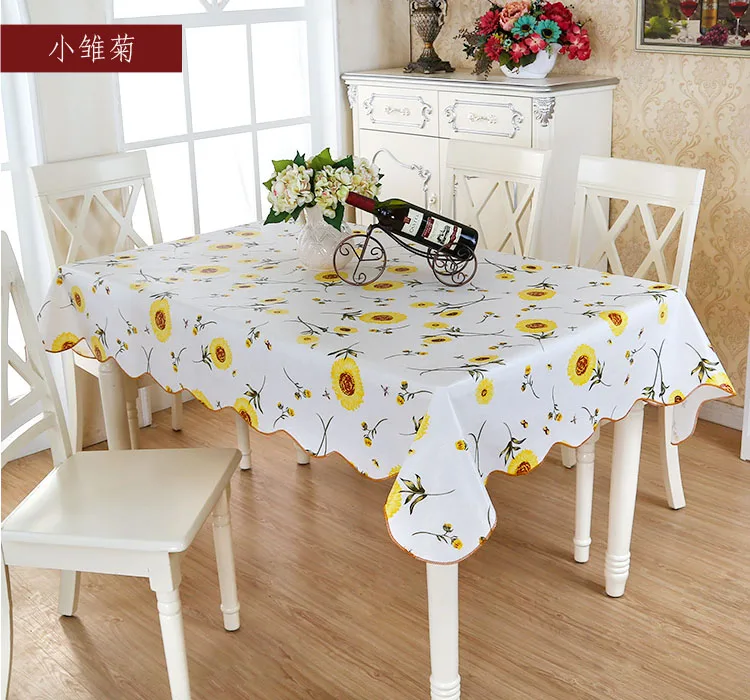 

Picnic dining Garden daisy Oil proof oil cloth PVC pad floral waterproof Vintage YELLOW table cover tablecloth Anti scald