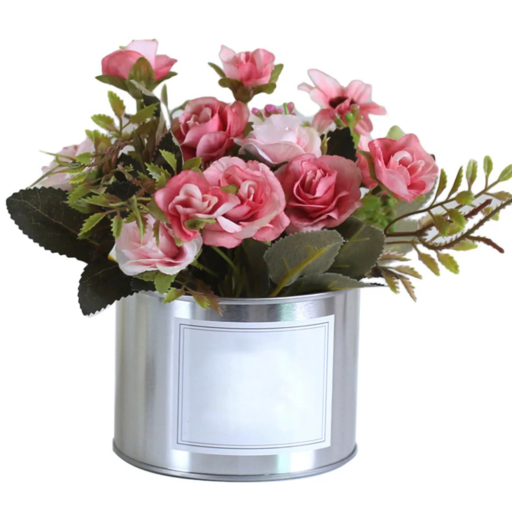 Свадебный декор, искусственный букет роз, пластиковый букет роз с цветочным горшком, декор для свадебной вечеринки, искусственный цветок, домашний декор - Цвет: Темно-розовый