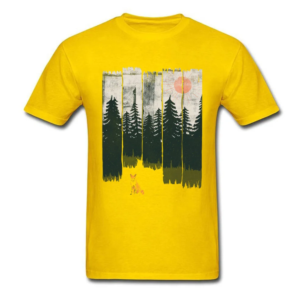 100% Cotton Men Short Sleeve A Fox in the Wild T-Shirt Print Tops T Shirt Family Printed Round Collar Tee Shirts A Fox in the Wild yellow
