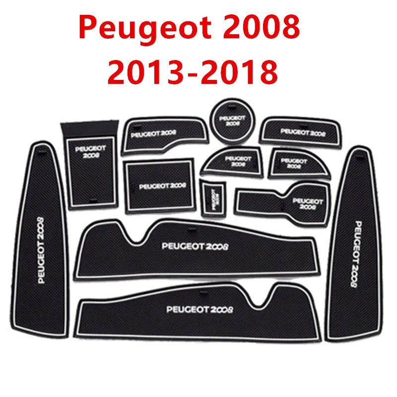 Anti-Slip Rubber Gate Slot Mat Cup Mats for Peugeot 2008 2013- Accessories Stickers Styling 2013