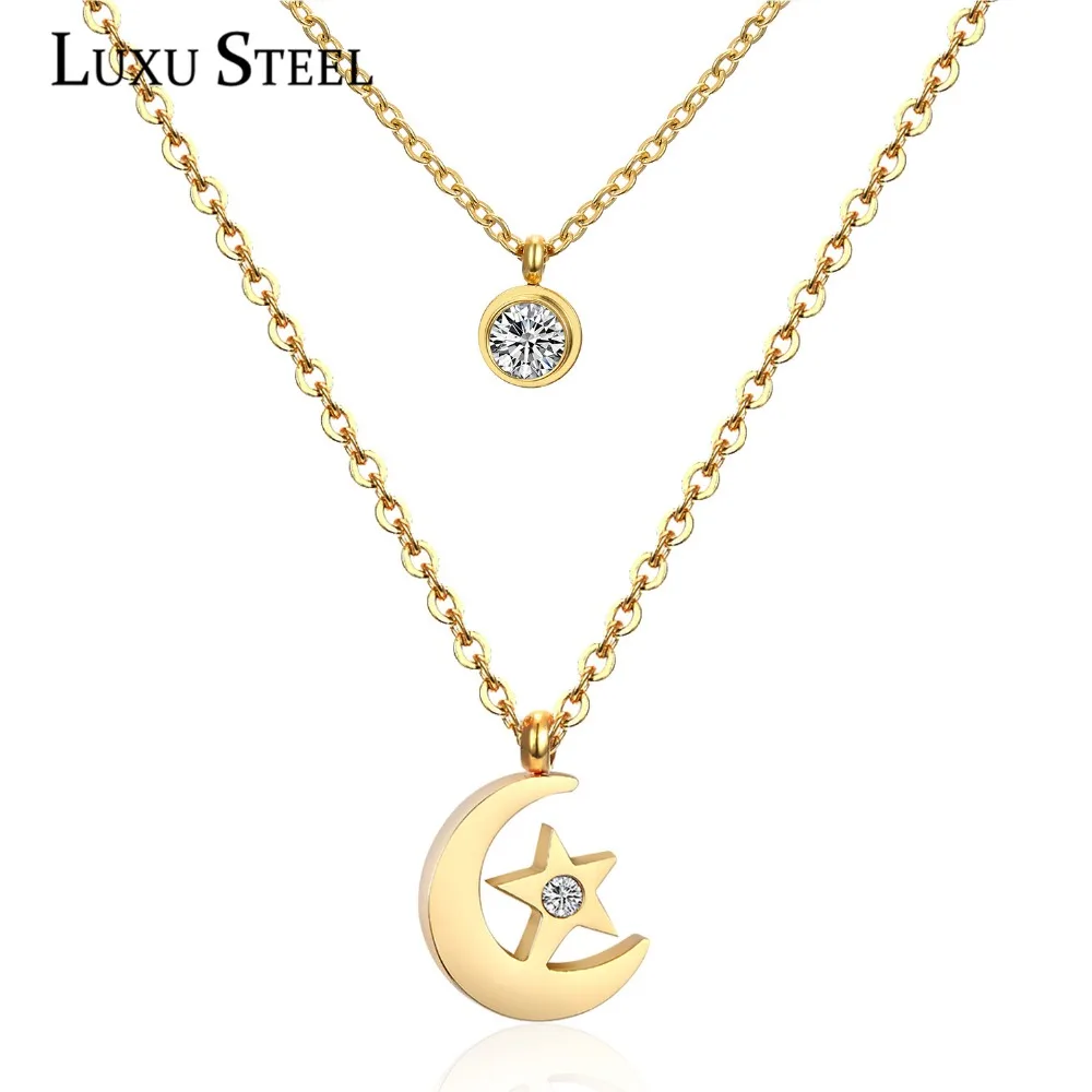 Luxusteel Mode Maan/Music Note/Fairy Vorm Dubbele Ketting Ketting Staal