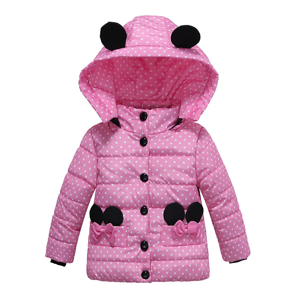 LONSANT, милые зимние куртки для маленьких мальчиков и девочек детское плотное пальто стеганая верхняя одежда в горошек с бантом хлопковые зимние пальто с капюшоном, одежда
