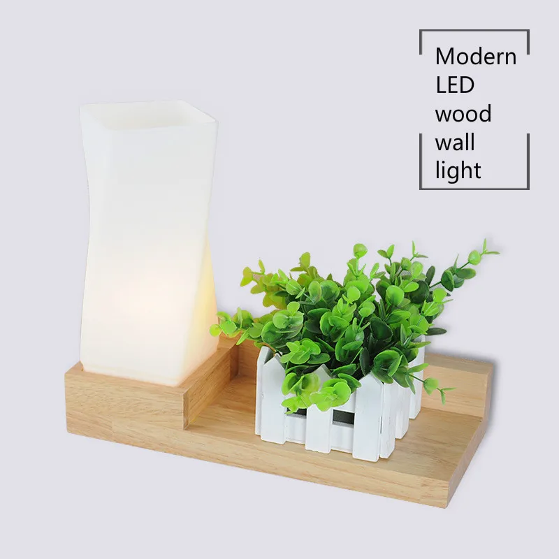 

E27 Modern Style Wooden LED Wall Lamp Bed Room Bedside Wall Light Natural Solid Wood+Frosted Glass Foyer Home Decoration 121773