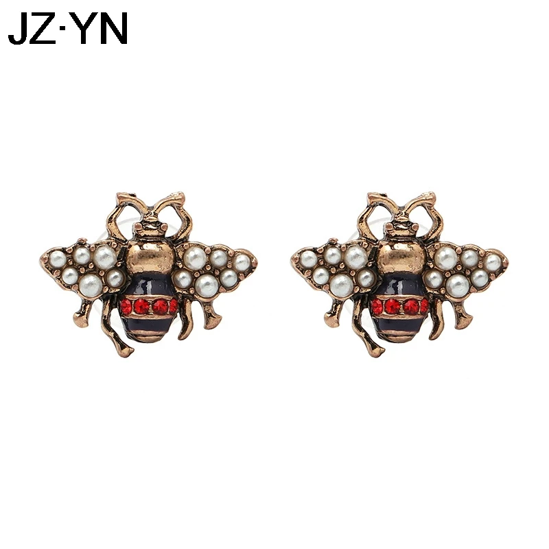 

JZYN 3 Colors Bee Crystal Earrings Party Jewelry Accessories Cute Pearl Statement Insect Stud Earrings For Women Bee Earring