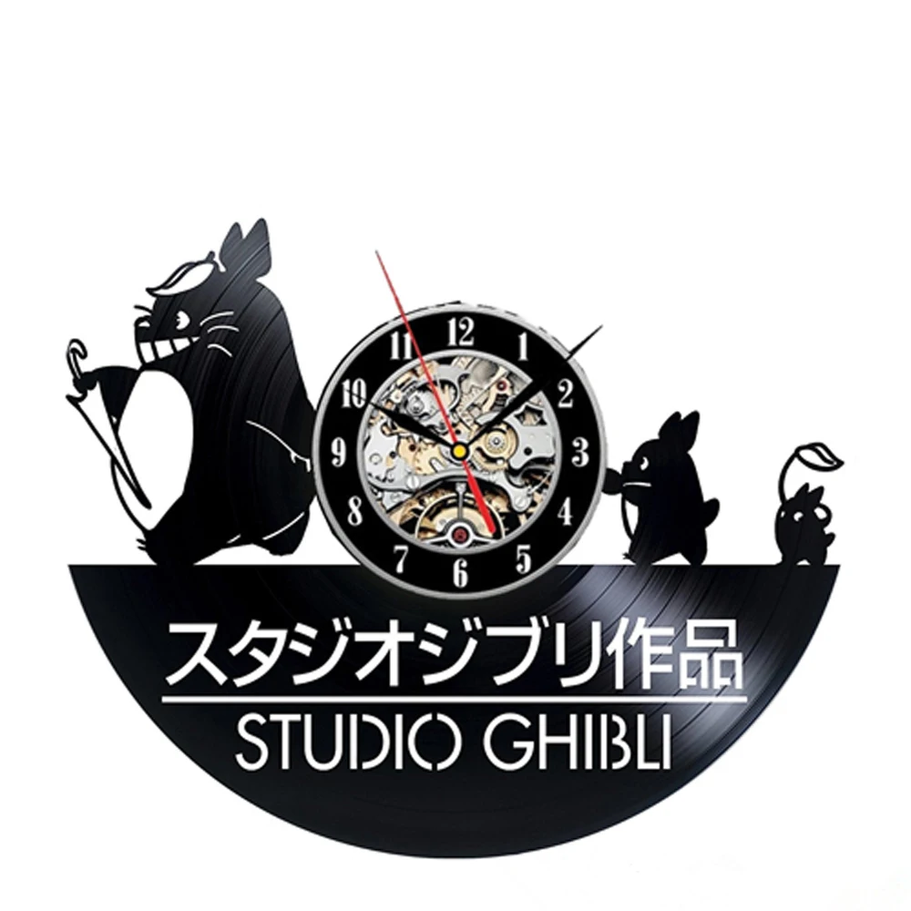 

2019 Real Horloge Mural Vinyl Wall Clock Design Totoro Cartoon Hanging Clocks Kids 3d Stickers Anime Record Watch Home Decor