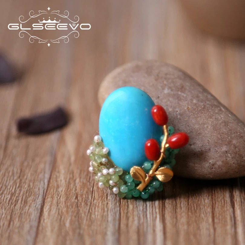 

GLSEEVO Natural Turquoise Brooch Bamboo Coral Brooch Pins Pearl Brooches For Women Dual Use Designer Luxury Fine Jewelry GO0257