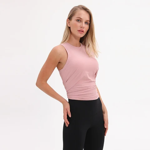 Traseiro sem Mangas Camisa do Esporte para Mulheres Dividir Painel Relaxado Ajuste Ginásio Tanque Superior Respirável Tripulação Pescoço Fitness Yoga Colete Atlético Topos