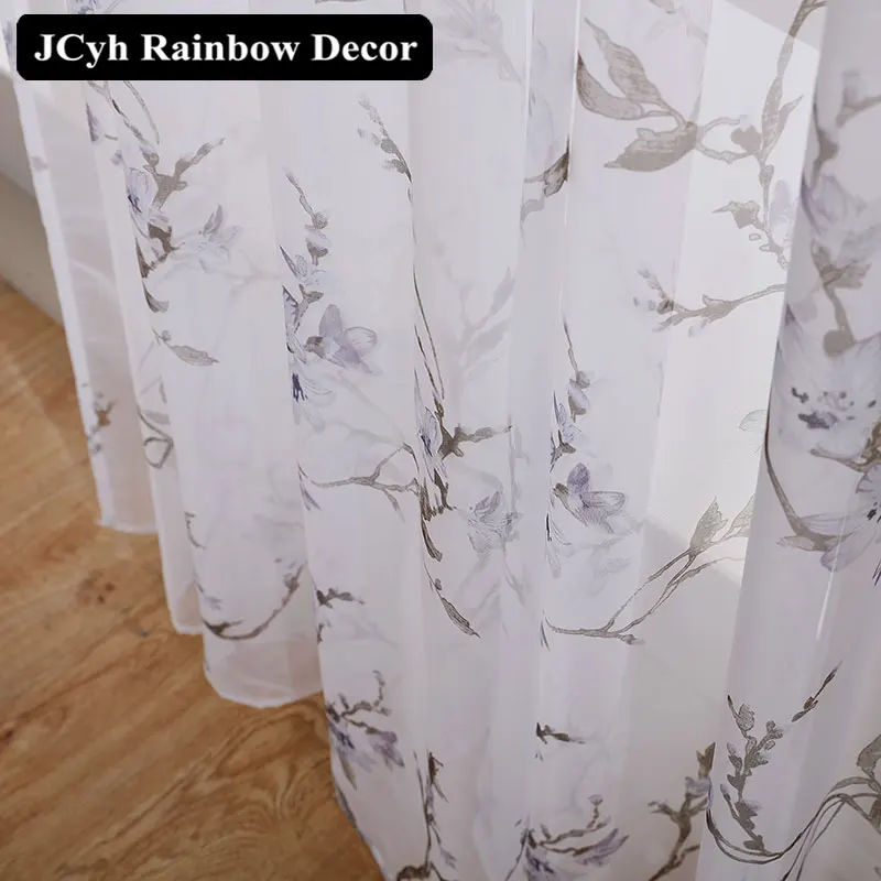 

Modern Floral Tulle Curtains for Living Room Bedroom Blue Sheer Curtains for Window Voile Blinds Printing Cortinas Tulle curtain