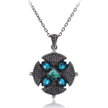 Norse Viking Triskele Statement Necklace Blue Stone Cross Trendy