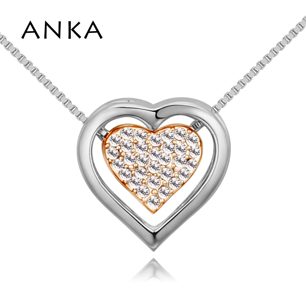 

ANKA Christmas gift double heart crystal necklace pendant for women 2018 fashion CZ crystal micro paved neckalce jewelry #128243
