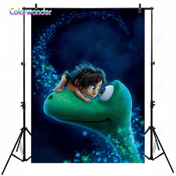 

Green Dinosaur Backdrop Dark Navy Backgrounds Shining Stars Custom Baby Birthday Party Decorations Photocall for Photo Studio
