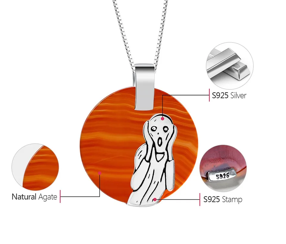 Lotus Fun реальные стерлингового серебра 925 натуральный агат ручной Fine Jewelry крик картина Кулон без ожерелье для женщин