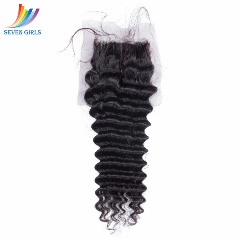 Sevengirls Deep Wave 3 Bundles With 4*4 +2*4 Silk Base Closure Malaysian Natural Color Virgin Human Hair Extension Free Shipping