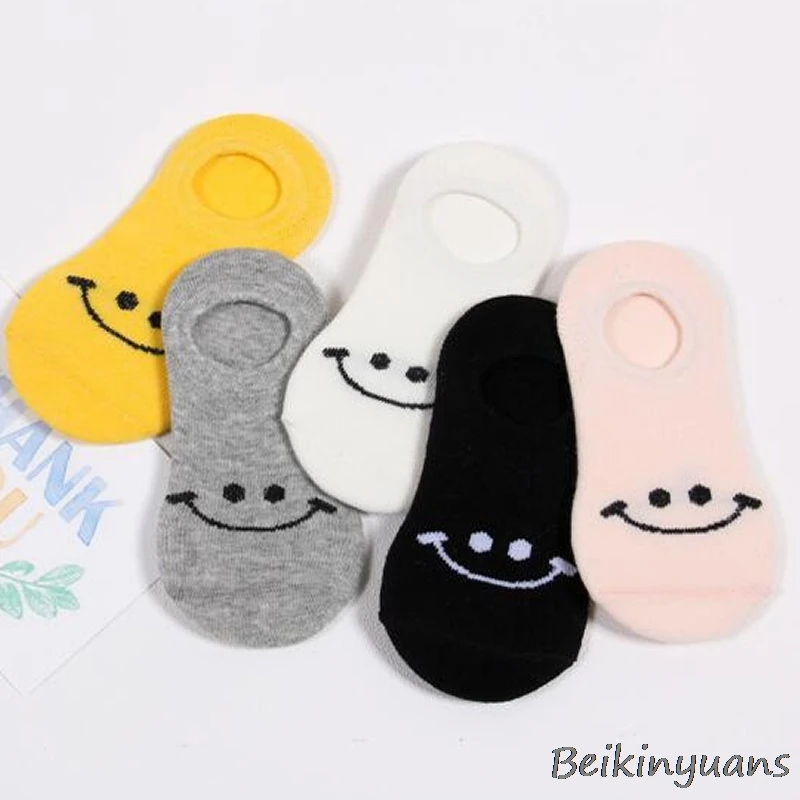 Новые весенне-летние детские Мультяшные короткие носки, детские весенне-летние невидимые носки-башмачки со смайликом - Цвет: Smiley face