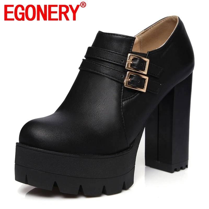 Egonery/обувь; коллекция года; Современные однотонные классические туфли-лодочки на платформе с пряжкой; модная женская повседневная обувь на толстом каблуке с круглым носком