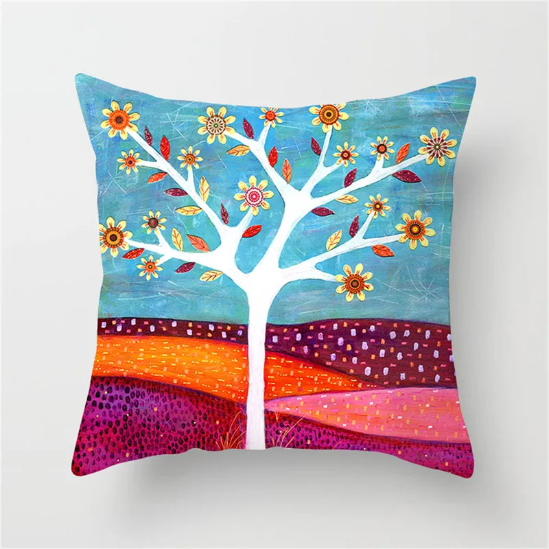 

Fuwatacchi Hand-Painted Flower Cushion Cover Plant Flower Tree Pillow Case Sofa Car Home Decoration Decorative Pillowcase 2019