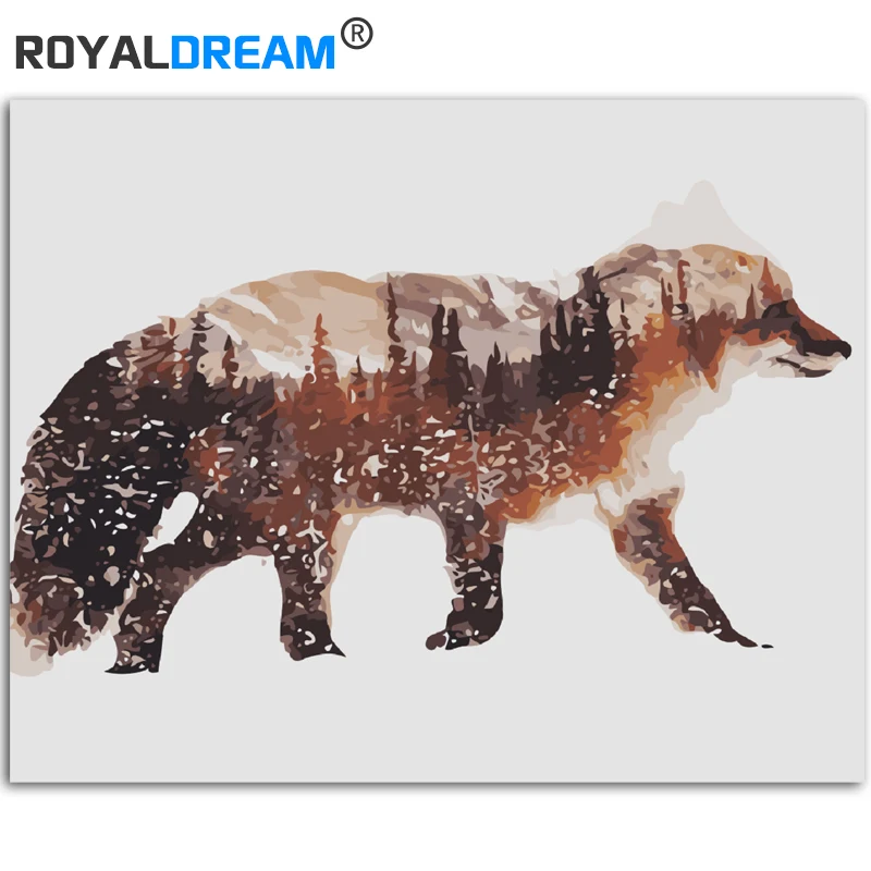 

ROYALDREAM Stacking Snow Fox Framed Wall Pictures DIY Oil Painting By Numbers Wall Art Acrylic Oil Canvas Paintings Home Decor