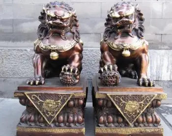 

Chinese Folk Bronze Foo Fu Dog talisman Evil Guardian Door Lion Pair