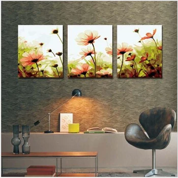 

3 size Romantic flower painting by numbers wall pictures for living room vintage home decor Triptych canvas oil painting H504