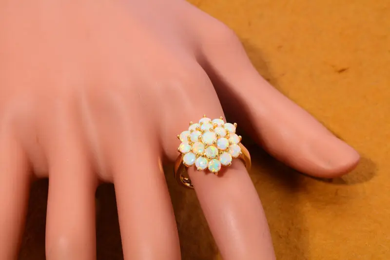 CiNily роскошный большой Белый огненный опал кольца с камнем желтое золото цвет цветок флора Богемия Бохо летние Ювелирные изделия Подарки для женщин