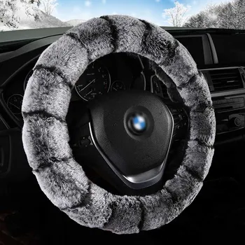 

Car steering wheel cover Winter Imitation Fur Plush Warm Black Auto Interior Accessories 38cm Automobiles Steering-wheel Covers