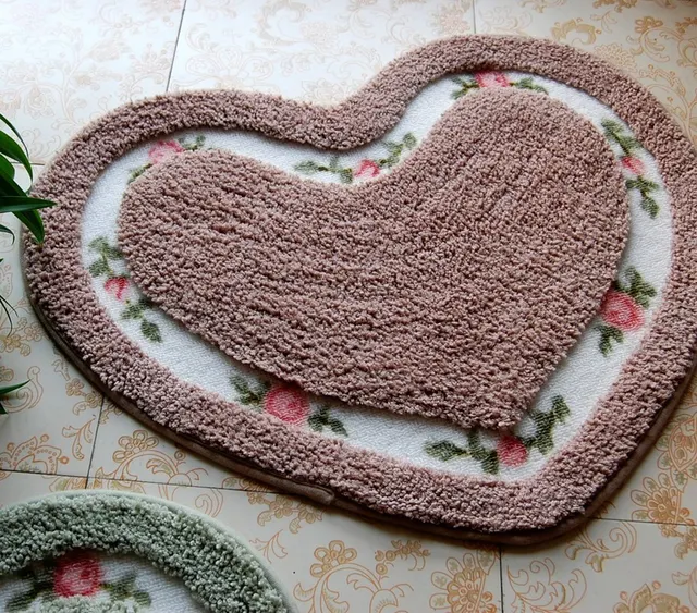 Heart Shape Carpets Children Floral Bath Mats Love Adults Embroidered
