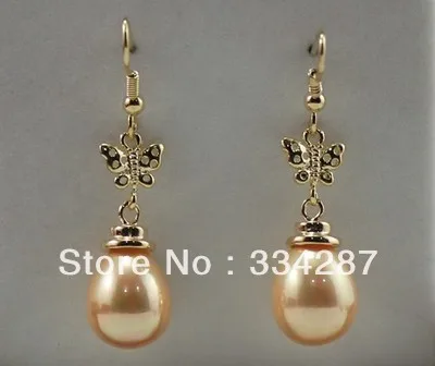 

12x16mm 18K Yellow Butterfly Gold GP Yellow Sea Shell Pearl Hook Earring
