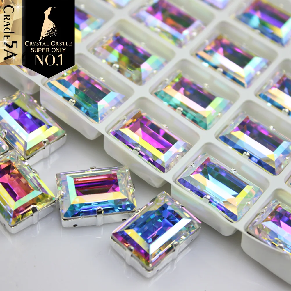 Crystal Castle Sew On Claw Rhinestones Best Fancy Stone Setting Rivoli Rectangle Pear Shaped AB Crystal Strass Glass Rhinestone