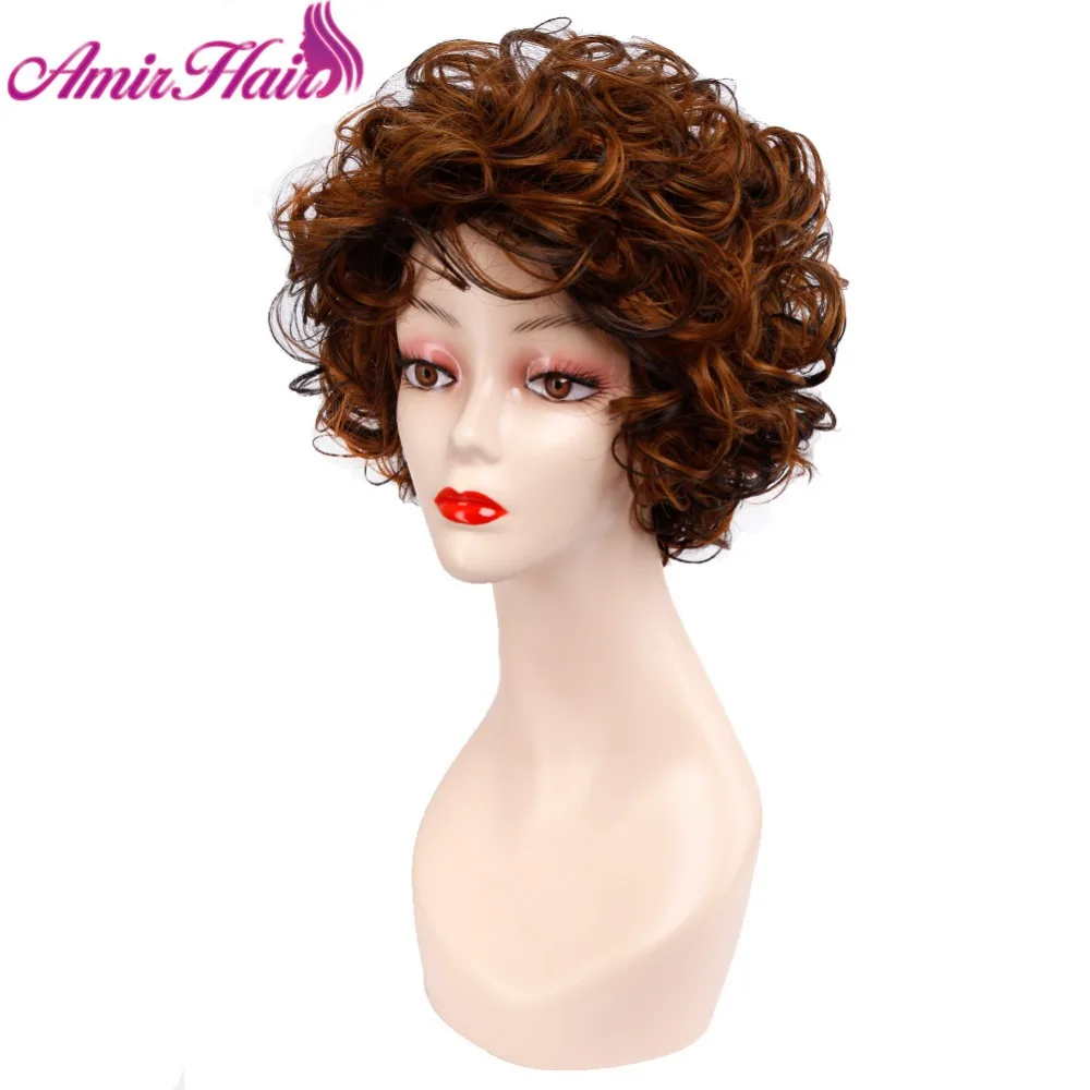 Perucas de cabelo encaracolado curto preto marrom