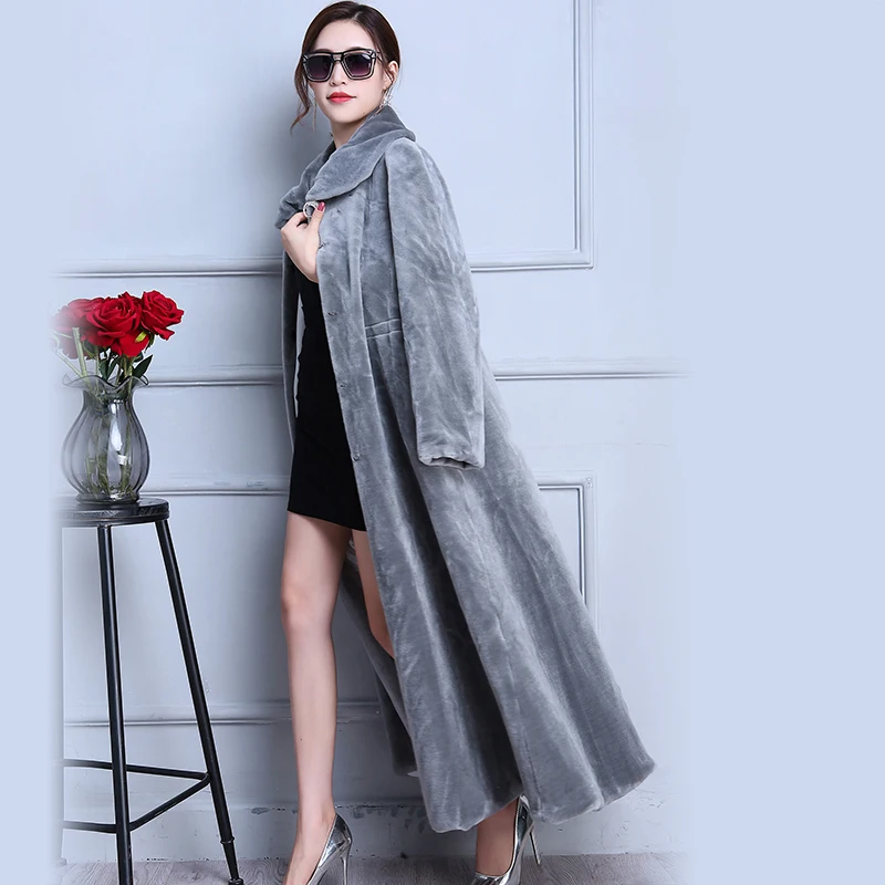 Nerazzurri Real fur coat X-Long Gray Skirt Sheep Shearing Fur Coat Thick Winter Sheep Sheared Overcoat Plus Size 5xl 6xl 7xl Nerazzurri Real fur coat X-Long Gray Skirt Sheep Shearing Fur Coat Thick Winter Sheep Sheared Overcoat Plus Size 5xl 6xl 7xl