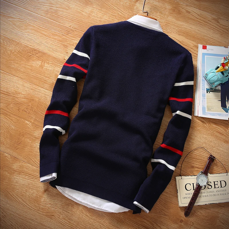 Мужские свитера, шерстяной пуловер для мужчин, брендовая одежда, Повседневный свитер с круглым вырезом, мужская хлопковая рубашка в горошек с длинным рукавом, Мужская M-2XL