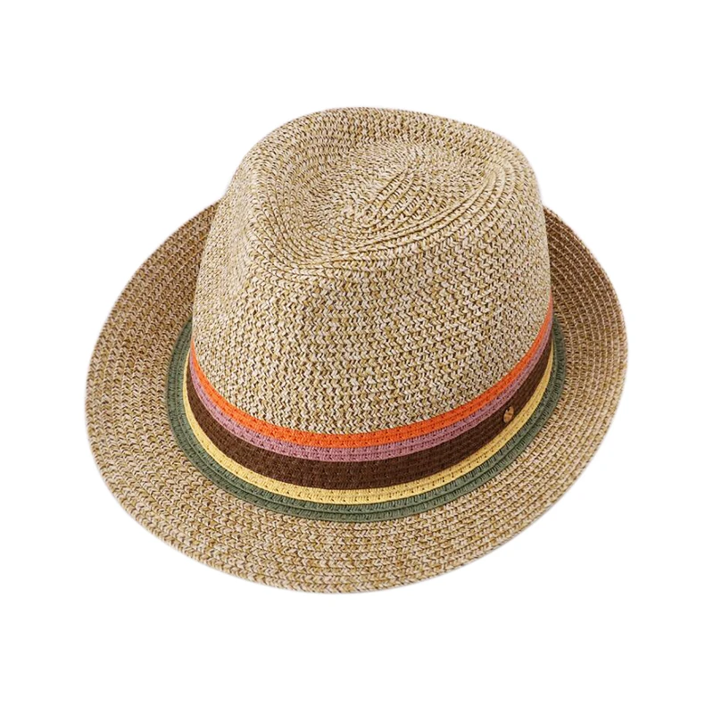 

Spring And Summer Fashion Color Striped Top Hat Hand-Woven Straw Hat Small Fresh Print Seaside Holiday Beach Hat Visor Hat