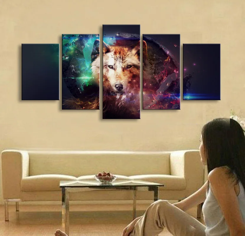 5 pieces high-definition print Wolf canvas oil painting poster and wall art living room picture B-050 (4)