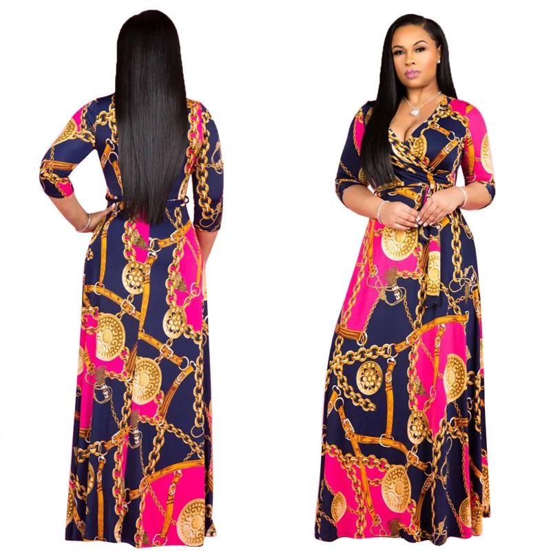 

Super large size New style classic African women's Dress Dashiki fashion stretch Printed stripe long dress
